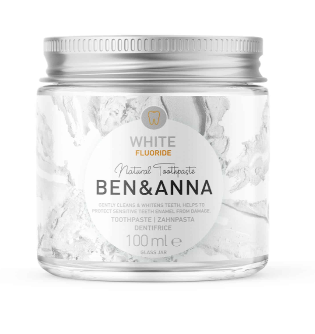 Dentifrice (pas solide &amp; pot en verre) - Blanc avec Fluor - 100 ml - Ben &amp; Anna