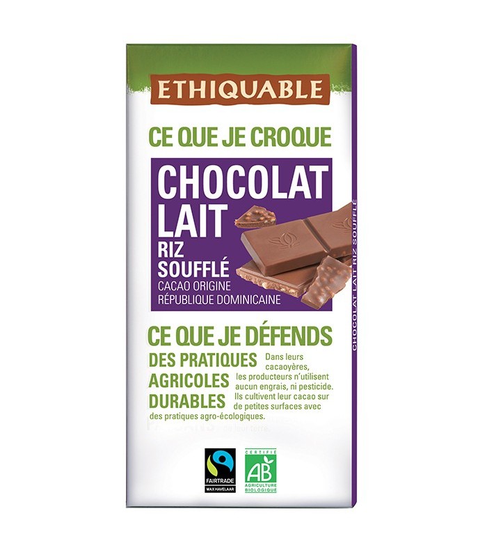 Chocolat Lait Riz soufflé - 100g - Ethiquable