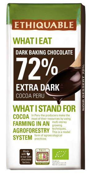 Chocolat Noir 72% pour cuisiner (notamment) - 200g - Ethiquable